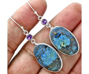 Shattuckite and Amethyst Earrings SDE88666 E-1002, 15x24 mm