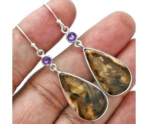 Bat Cave Jasper and Amethyst Earrings SDE88668 E-1002, 14x25 mm