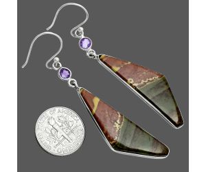 Australian Imperial Jasper and Amethyst Earrings SDE88673 E-1002, 12x38 mm