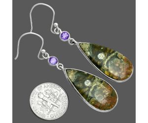 Rhyolite - Rainforest Jasper and Amethyst Earrings SDE88676 E-1002, 13x27 mm