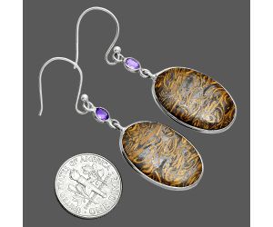 Coquina Fossil Jasper and Amethyst Earrings SDE88681 E-1002, 15x22 mm