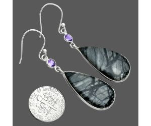 Picasso Jasper and Amethyst Earrings SDE88682 E-1002, 14x27 mm