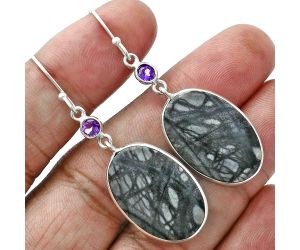 Picasso Jasper and Amethyst Earrings SDE88683 E-1002, 15x23 mm