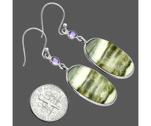 Serpentine and Amethyst Earrings SDE88684 E-1002, 14x24 mm