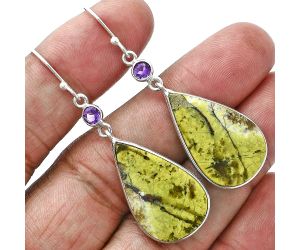 Green Opal Madagascar and Amethyst Earrings SDE88685 E-1002, 16x25 mm