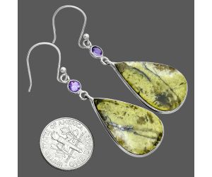 Green Opal Madagascar and Amethyst Earrings SDE88685 E-1002, 16x25 mm