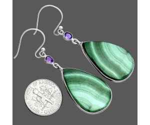 Malachite Eye and Amethyst Earrings SDE88695 E-1002, 17x27 mm