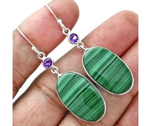 Malachite Eye and Amethyst Earrings SDE88696 E-1002, 14x23 mm