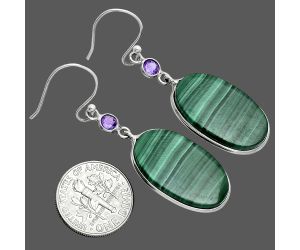 Malachite Eye and Amethyst Earrings SDE88696 E-1002, 14x23 mm