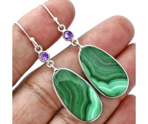 Malachite Eye and Amethyst Earrings SDE88697 E-1002, 14x25 mm