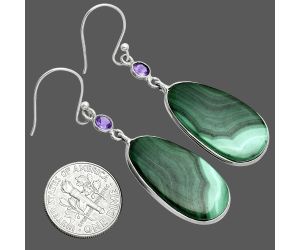 Malachite Eye and Amethyst Earrings SDE88697 E-1002, 14x25 mm