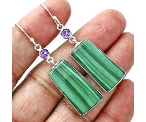 Malachite Eye and Amethyst Earrings SDE88698 E-1002, 13x26 mm