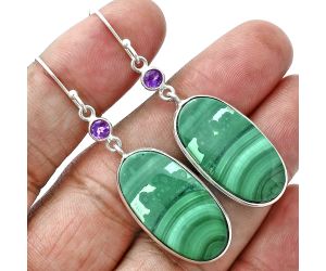 Malachite Eye and Amethyst Earrings SDE88699 E-1002, 14x26 mm