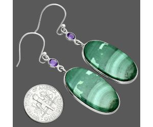 Malachite Eye and Amethyst Earrings SDE88699 E-1002, 14x26 mm