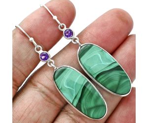 Malachite Eye and Amethyst Earrings SDE88700 E-1002, 12x28 mm