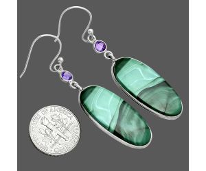 Malachite Eye and Amethyst Earrings SDE88700 E-1002, 12x28 mm