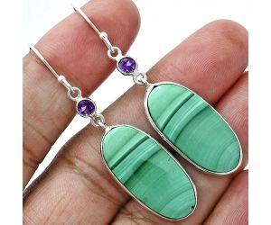 Malachite Eye and Amethyst Earrings SDE88701 E-1002, 13x26 mm