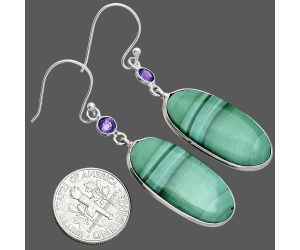 Malachite Eye and Amethyst Earrings SDE88701 E-1002, 13x26 mm