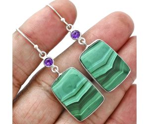 Malachite Eye and Amethyst Earrings SDE88702 E-1002, 16x22 mm