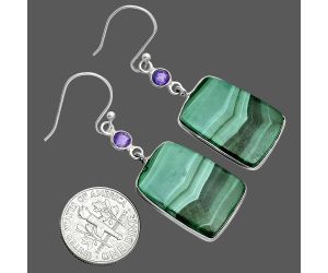 Malachite Eye and Amethyst Earrings SDE88702 E-1002, 16x22 mm