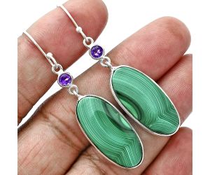 Malachite Eye and Amethyst Earrings SDE88703 E-1002, 12x26 mm