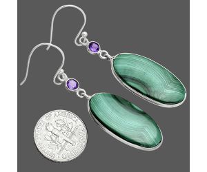 Malachite Eye and Amethyst Earrings SDE88703 E-1002, 12x26 mm