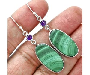 Malachite Eye and Amethyst Earrings SDE88704 E-1002, 12x23 mm