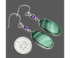 Malachite Eye and Amethyst Earrings SDE88704 E-1002, 12x23 mm