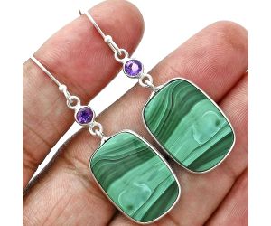 Malachite Eye and Amethyst Earrings SDE88705 E-1002, 16x21 mm