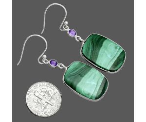 Malachite Eye and Amethyst Earrings SDE88705 E-1002, 16x21 mm