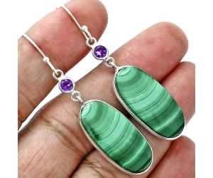 Malachite Eye and Amethyst Earrings SDE88706 E-1002, 12x26 mm