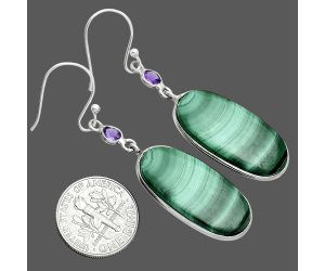 Malachite Eye and Amethyst Earrings SDE88706 E-1002, 12x26 mm