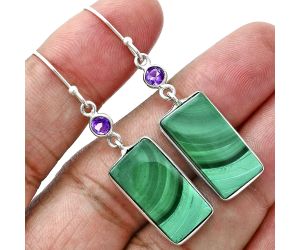 Malachite Eye and Amethyst Earrings SDE88707 E-1002, 11x20 mm