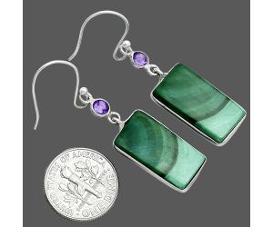 Malachite Eye and Amethyst Earrings SDE88707 E-1002, 11x20 mm