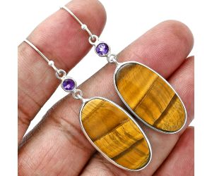 Tiger Eye and Amethyst Earrings SDE88709 E-1002, 14x27 mm