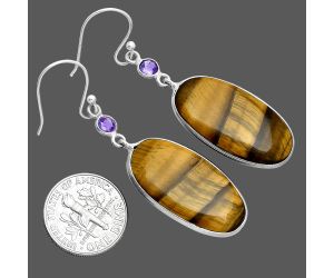 Tiger Eye and Amethyst Earrings SDE88709 E-1002, 14x27 mm