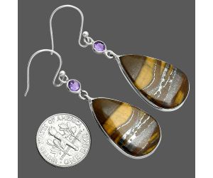 Tiger Eye and Amethyst Earrings SDE88710 E-1002, 15x25 mm