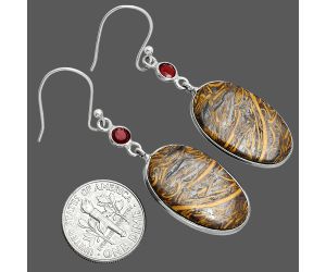 Coquina Fossil Jasper and Garnet Earrings SDE88712 E-1002, 14x23 mm