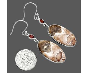 Rosetta Picture Jasper and Garnet Earrings SDE88717 E-1002, 14x25 mm