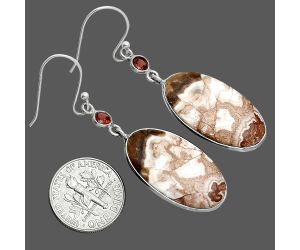 Rosetta Picture Jasper and Garnet Earrings SDE88718 E-1002, 14x26 mm