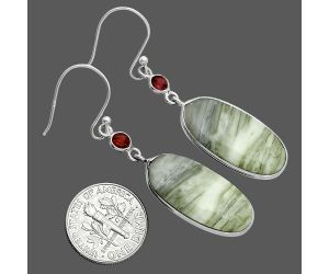 Serpentine and Garnet Earrings SDE88722 E-1002, 12x24 mm