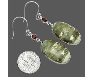 Serpentine and Garnet Earrings SDE88723 E-1002, 14x24 mm