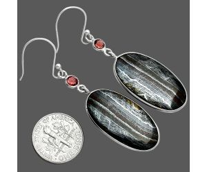 Iron Tiger Eye and Garnet Earrings SDE88724 E-1002, 15x28 mm