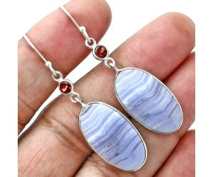 Blue Lace Agate and Garnet Earrings SDE88727 E-1002, 13x24 mm