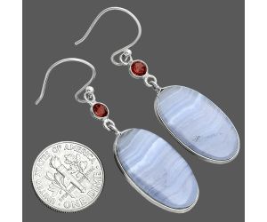 Blue Lace Agate and Garnet Earrings SDE88727 E-1002, 13x24 mm