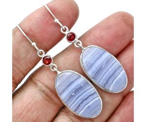 Blue Lace Agate and Garnet Earrings SDE88728 E-1002, 14x24 mm