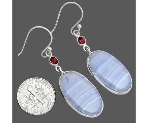 Blue Lace Agate and Garnet Earrings SDE88728 E-1002, 14x24 mm