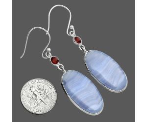 Blue Lace Agate and Garnet Earrings SDE88729 E-1002, 13x25 mm