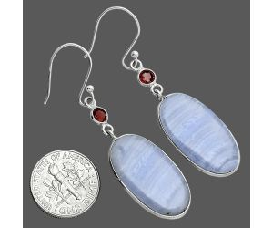 Blue Lace Agate and Garnet Earrings SDE88730 E-1002, 13x25 mm