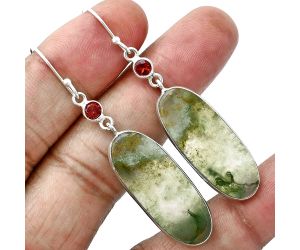 Moss Agate and Garnet Earrings SDE88733 E-1002, 12x30 mm